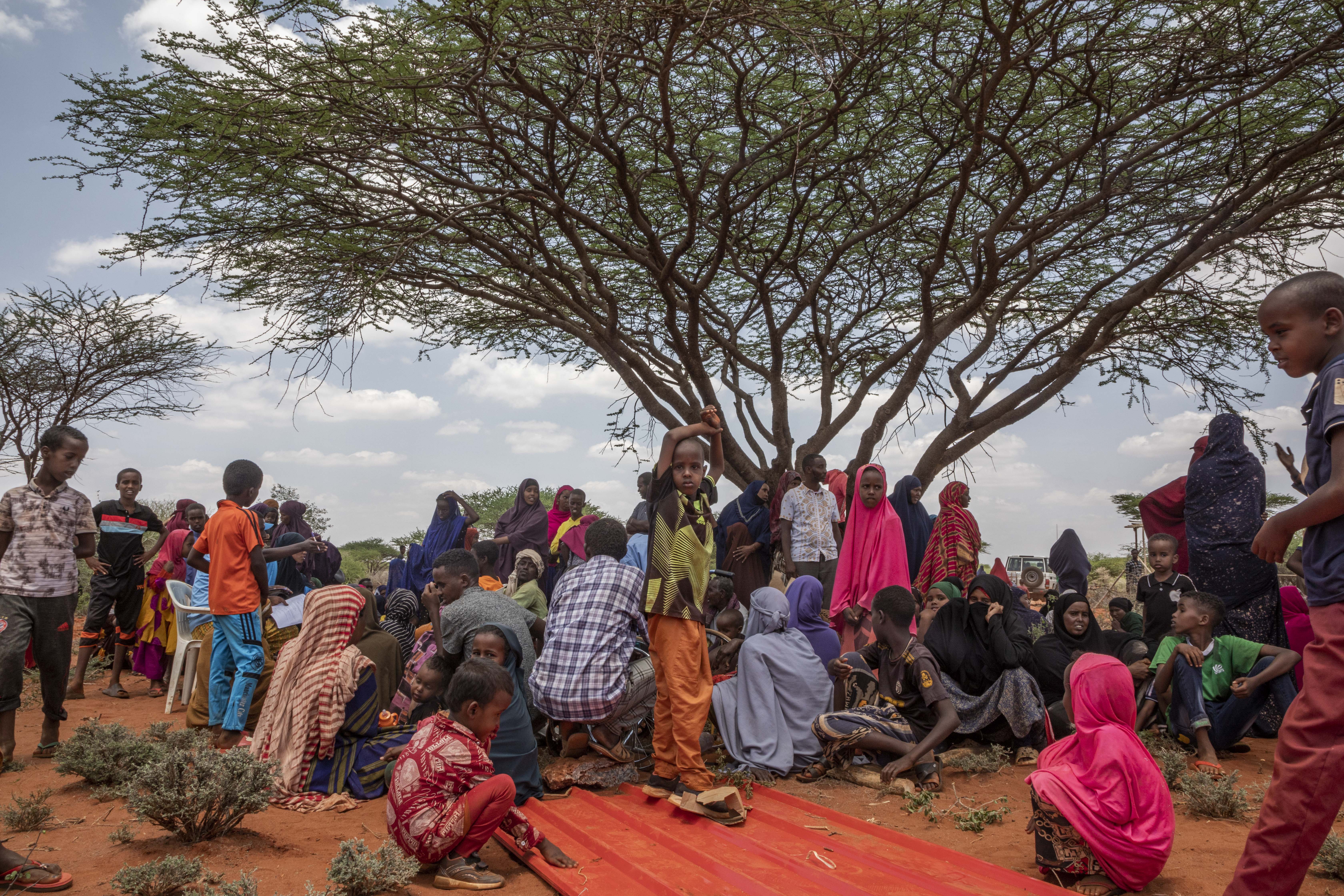 Refugiados que fugiram dos recentes confrontos na Somália esperam junto à fronteira para serem transferidos para o campo de Mirqaan 