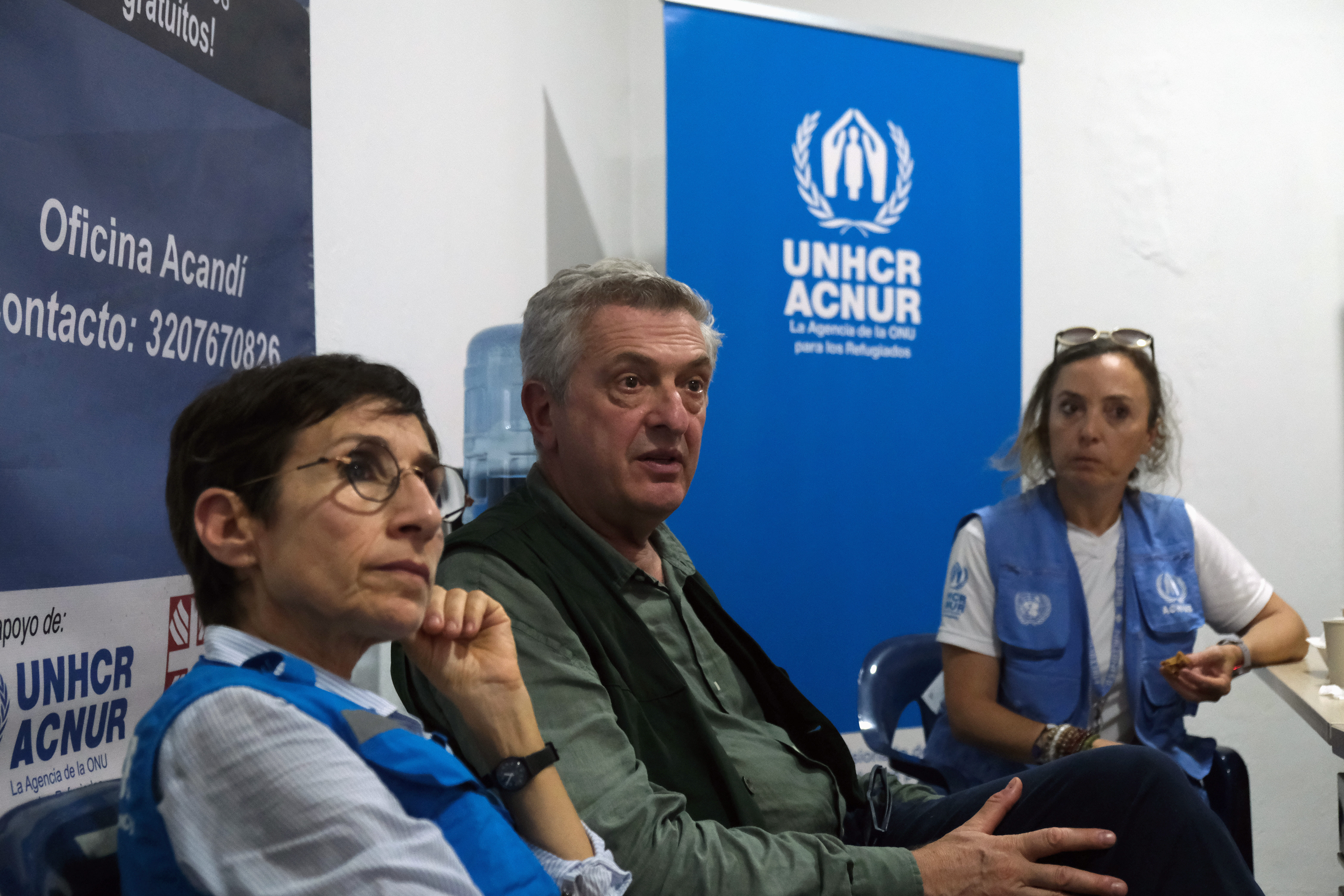 Mireille Girard, Representante do ACNUR Colômbia, HC, Filippo Grandi, e Elisa   Carlaccini no PAO em Acandí, Chocó.
